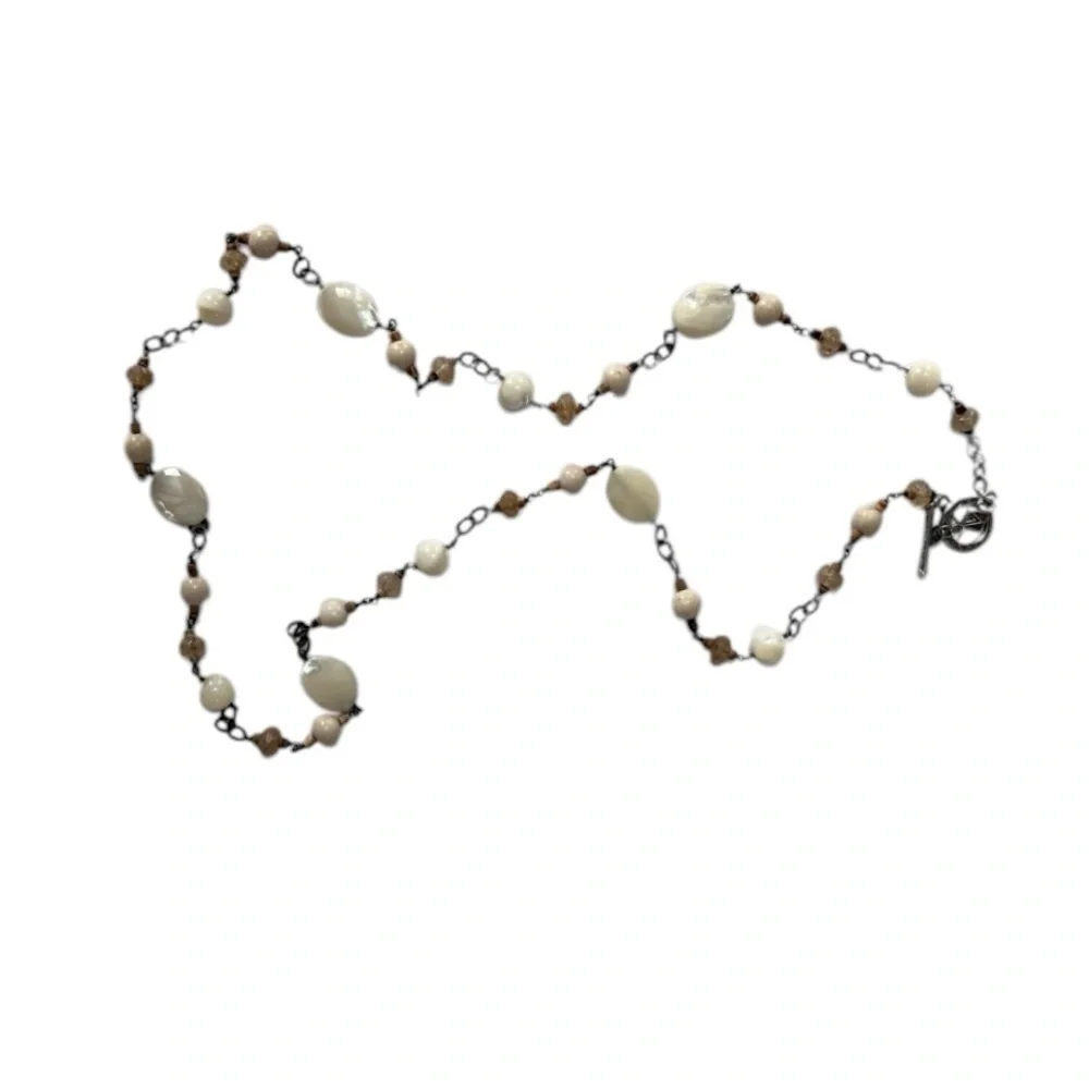 Silpada N1504 Mother of Pearl Rutilated Glass Riverstone Coco Beads Necklace 36”